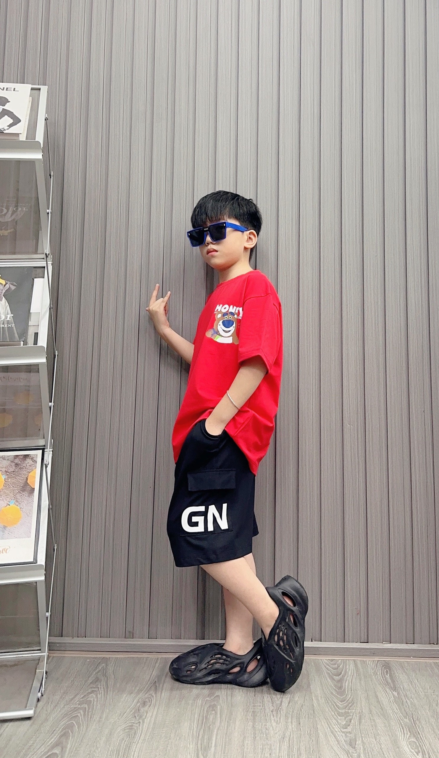 Bộ thun cotton in hình Gấu dâu 26-42Kg