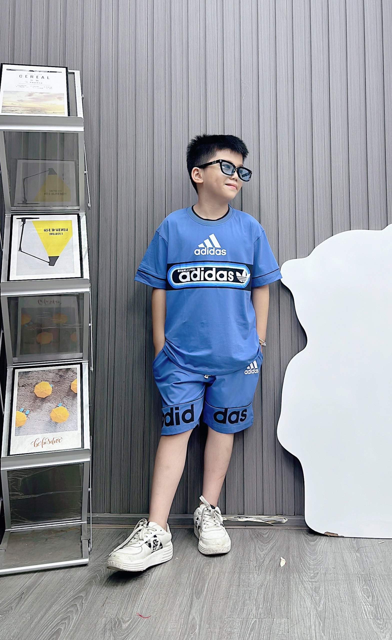 Bộ thun coton A.DI in  ngang ngực size cho bé từ 26-40kg