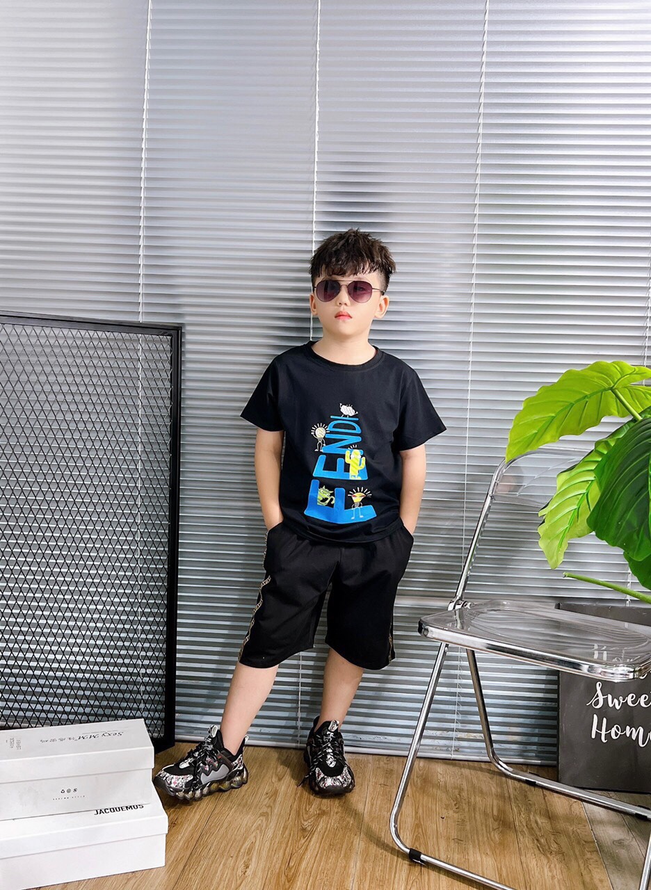 Bộ thun cotton in chữ Fendi size cho bé từ 38-53Kg