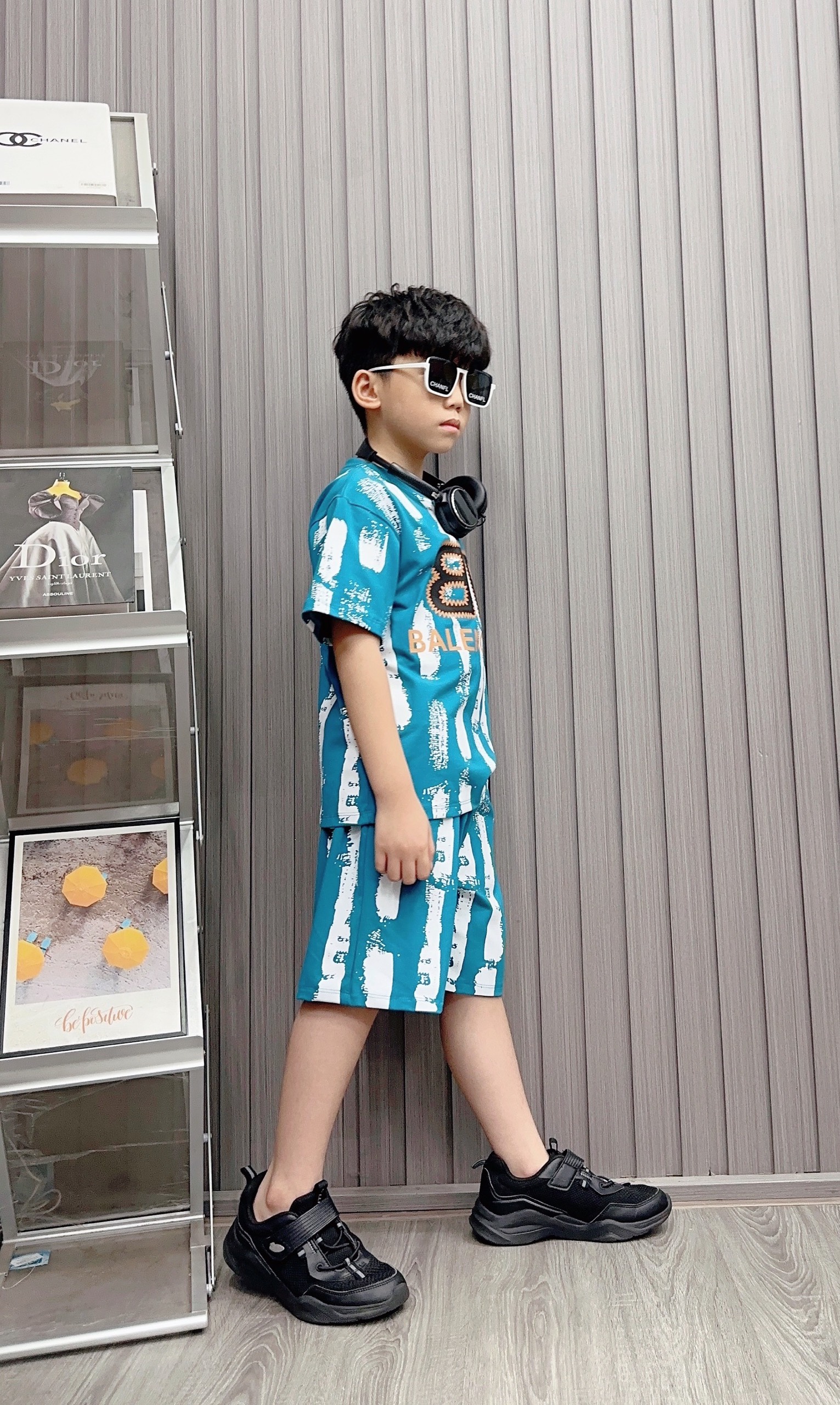 Bộ bé trai cotton in hình 2 chữ B (13-26kg)