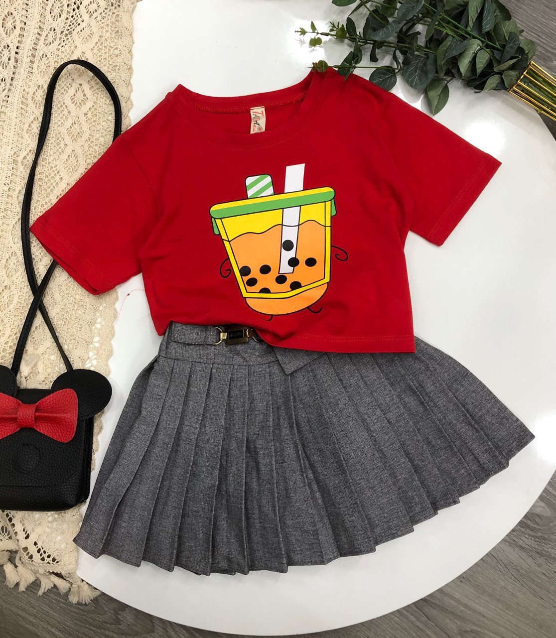 Áo thun cotton  Bé gái in Trà Sữa size cho bé từ 8-23Kg