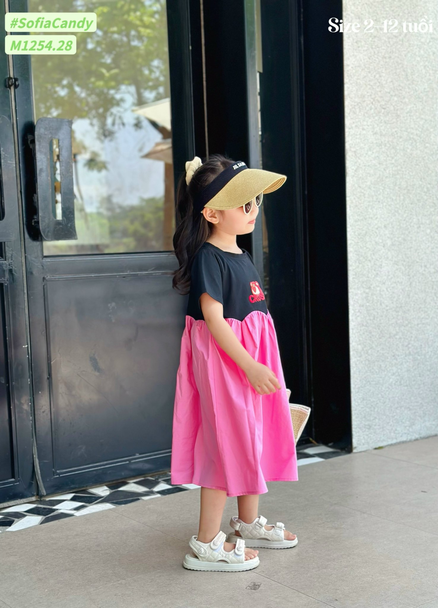 Váy gấu dâu cotton phối Kate