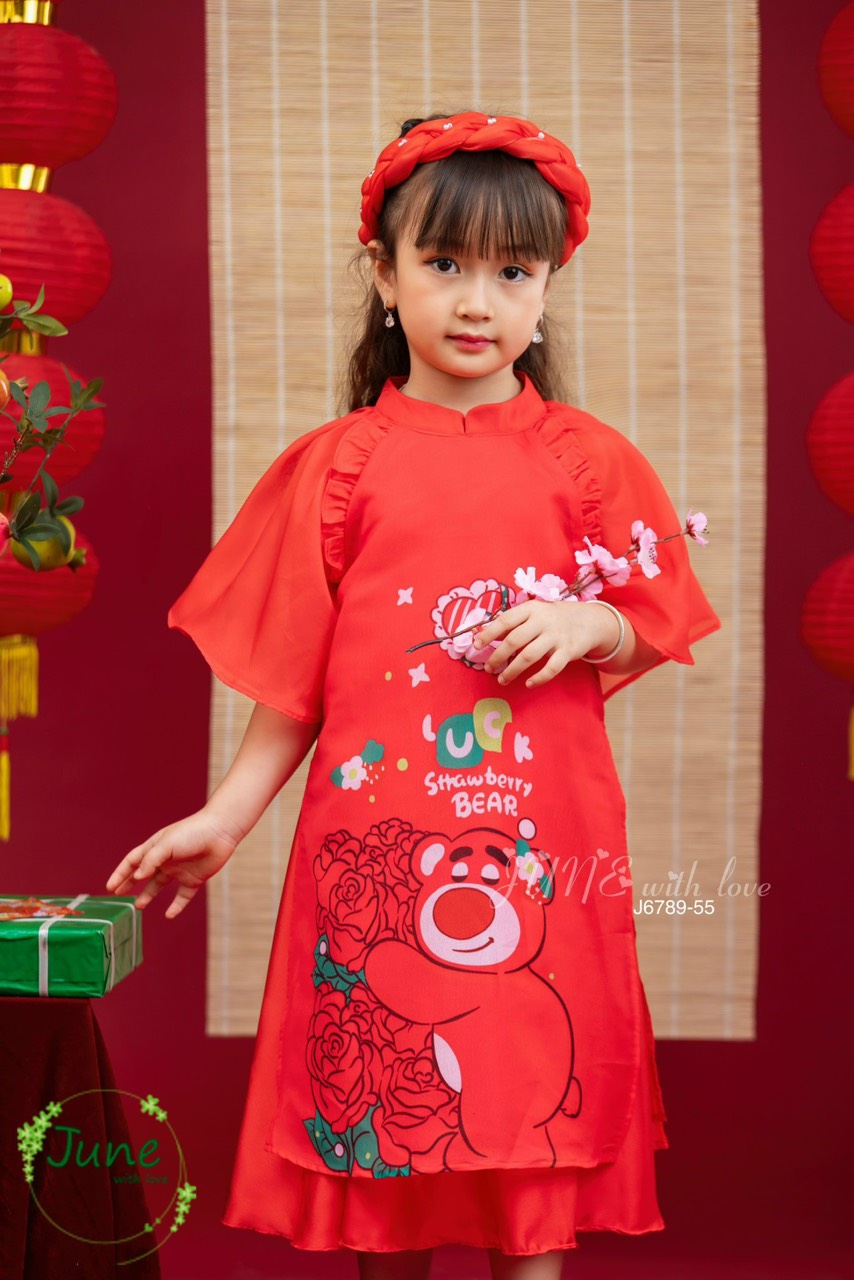 Áo dài Gấu Dâu tay cánh tiên BG size từ 10-40Kg