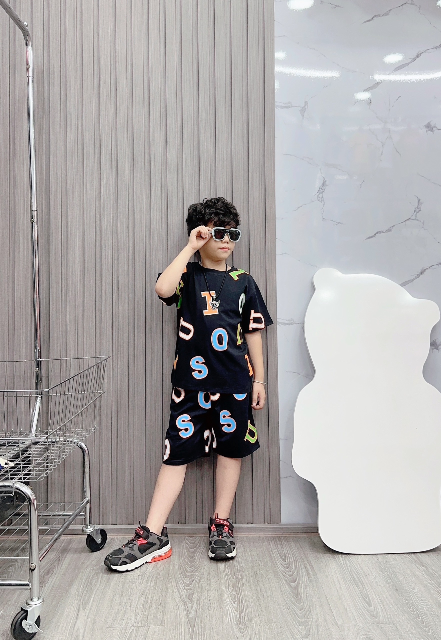 BỘ bé trai cotton in hình IUO (26-42kg)