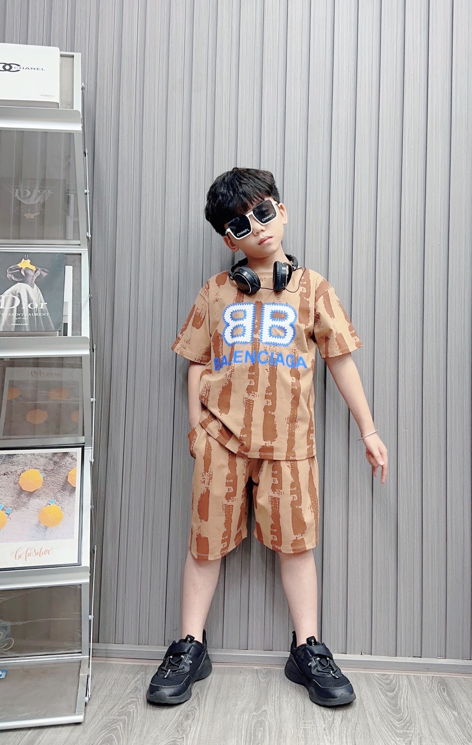 Bộ bé trai cotton in hình 2 chữ B (26-42kg)