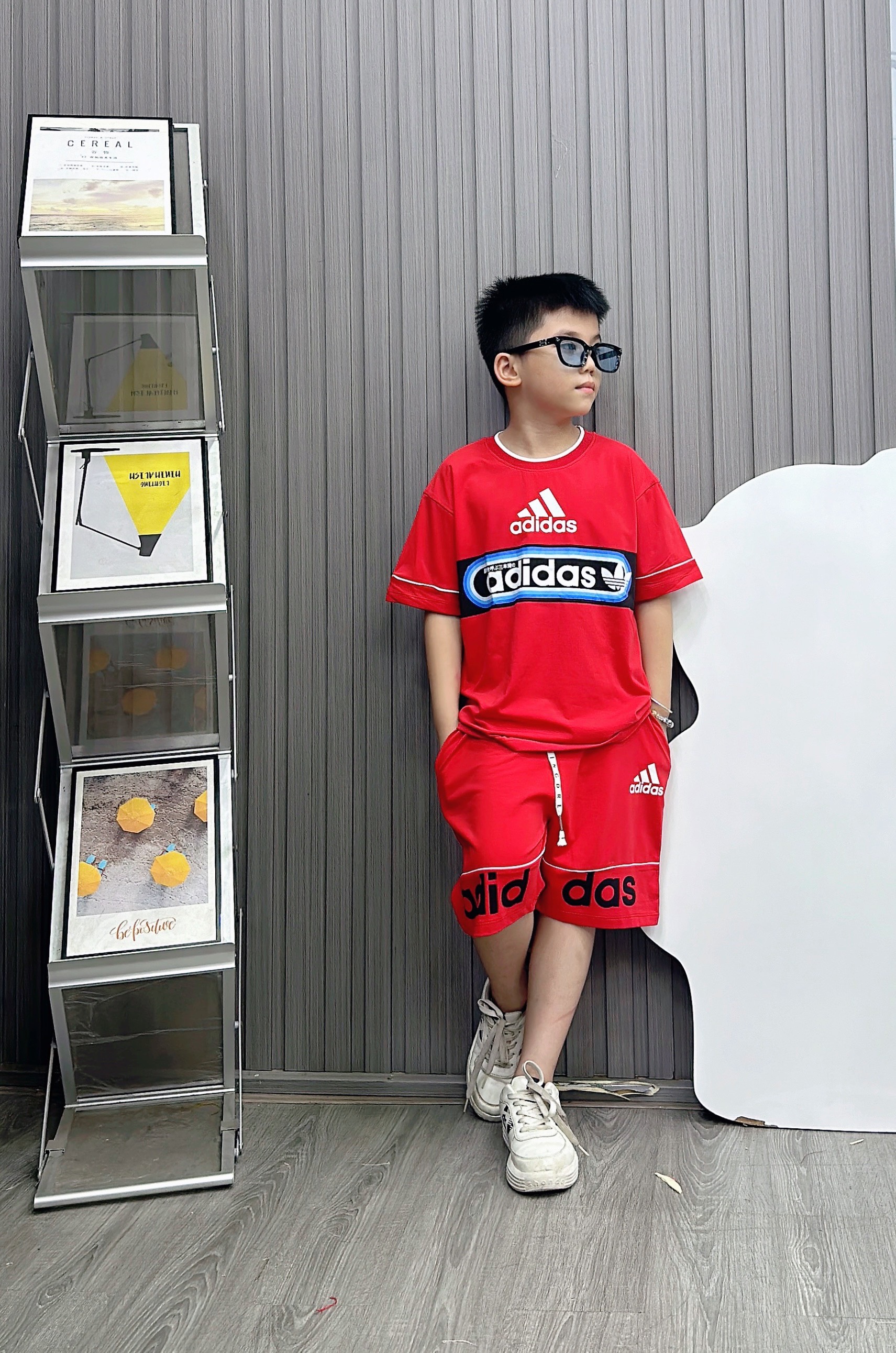 Bộ thun coton A.DI in  ngang ngực size cho bé từ 26-40kg