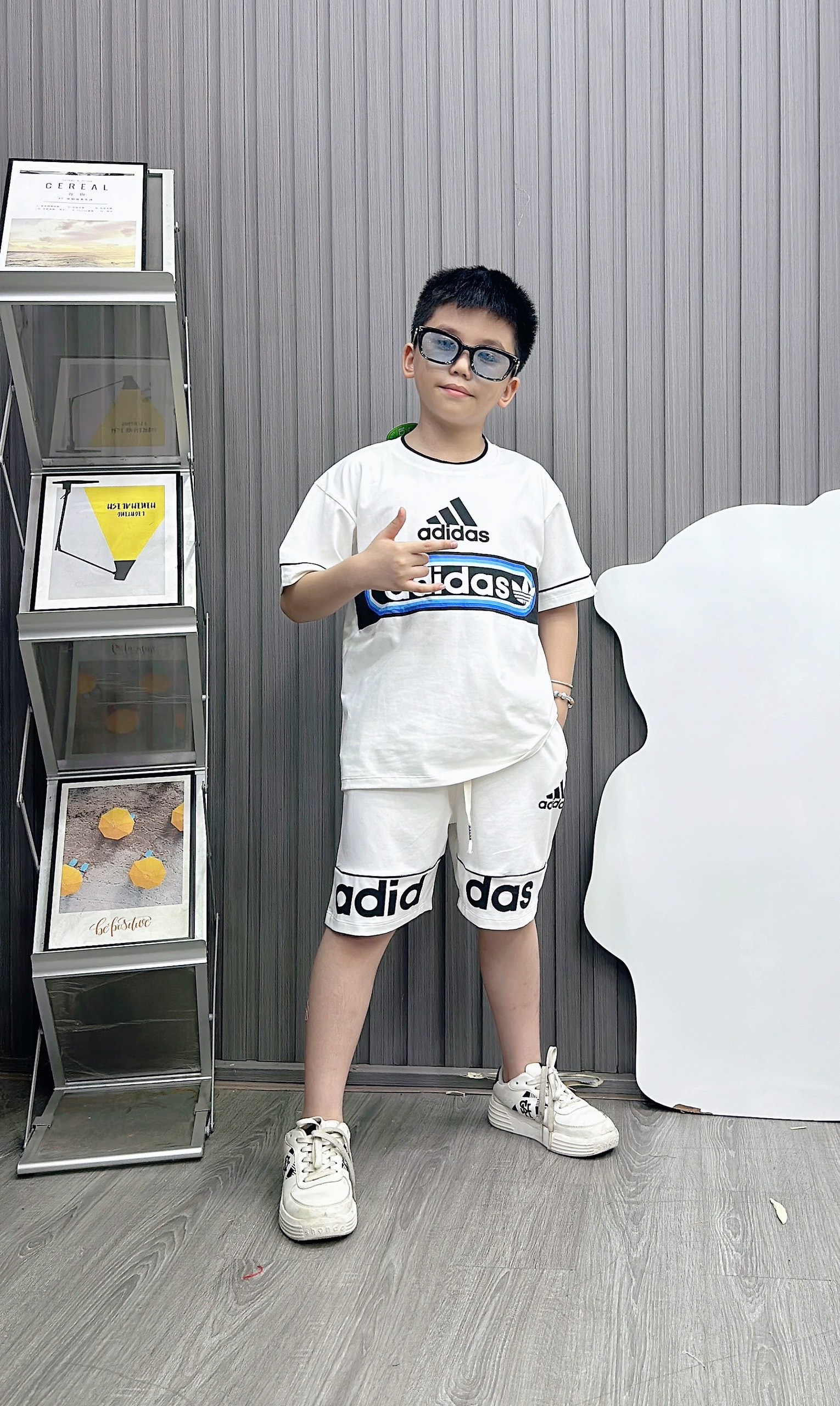Bộ thun coton A.DI in  ngang ngực size cho bé từ 26-40kg