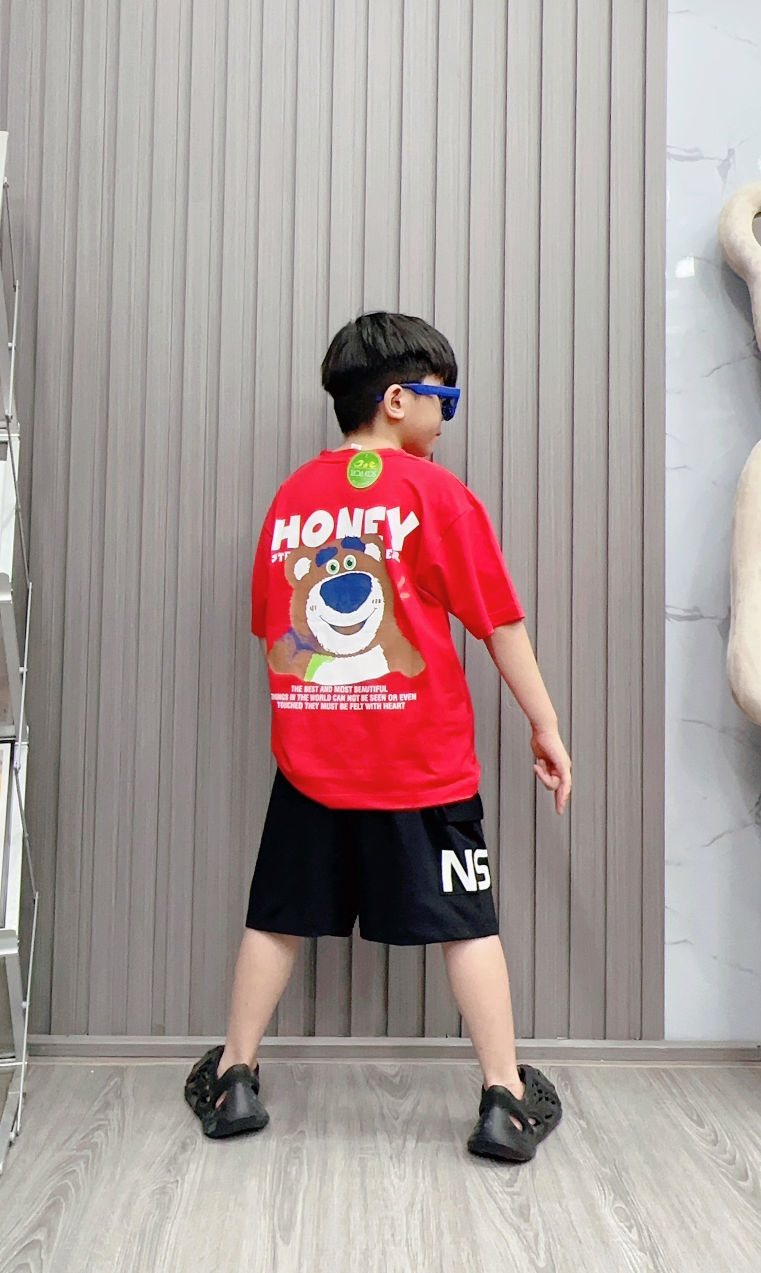 Bộ thun cotton in hình Gấu dâu 26-42Kg