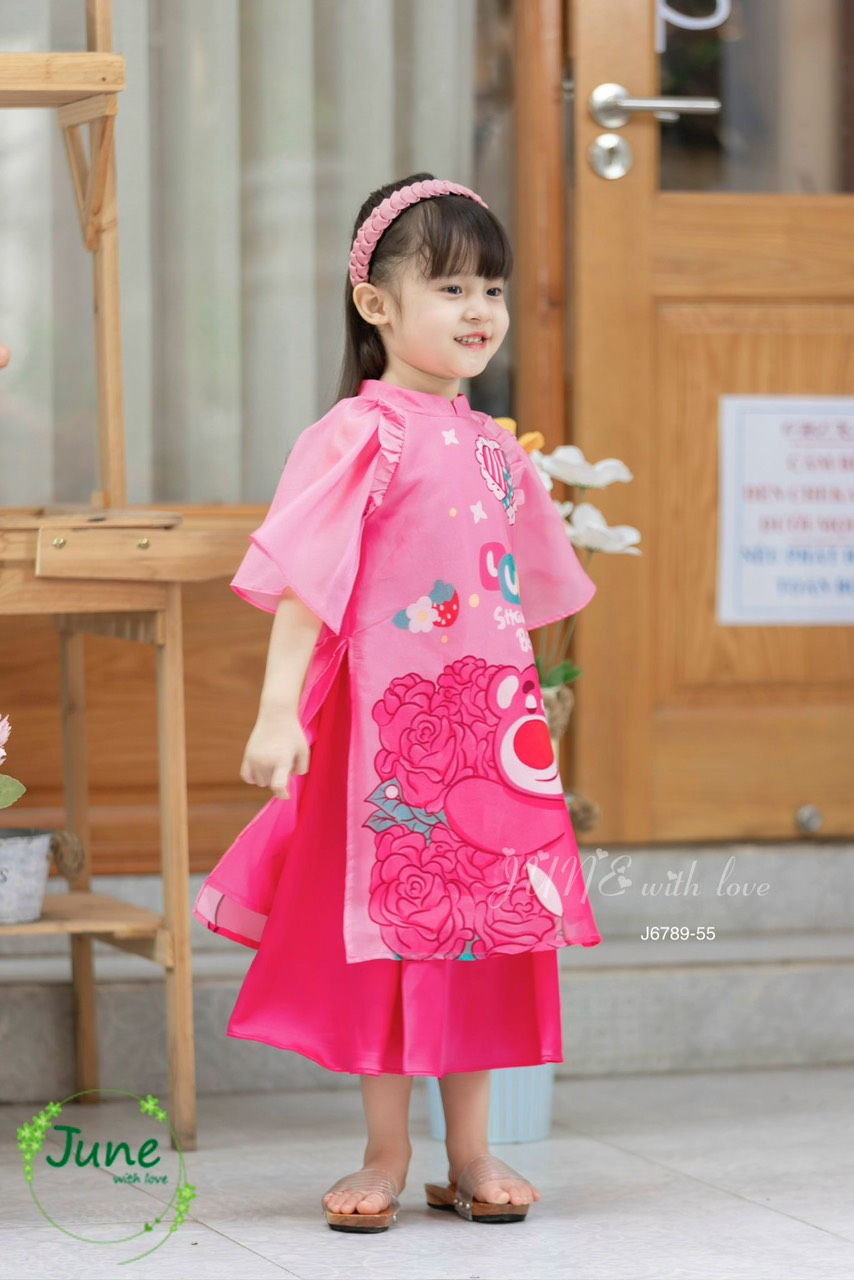 Áo dài Gấu Dâu tay cánh tiên BG size từ 10-40Kg