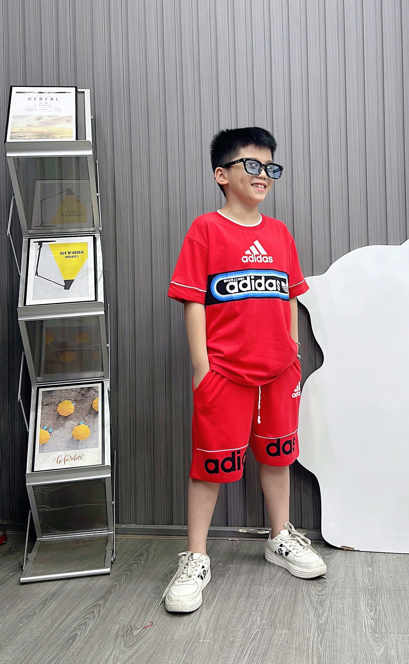 Bộ thun coton A.DI in  ngang ngực size cho bé từ 26-40kg