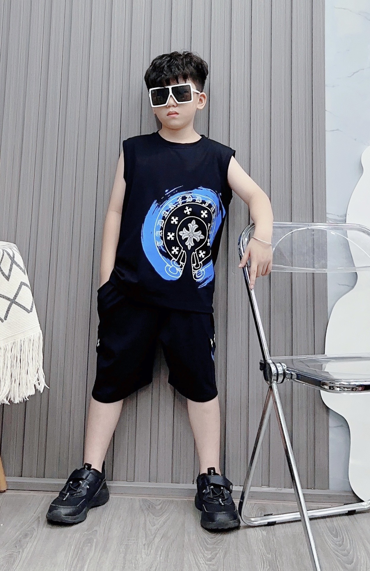 Bộ sát nách in Tròn Cotton (43-63Kg)