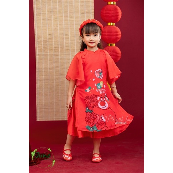 Áo dài Gấu Dâu tay cánh tiên BG size từ 10-40Kg