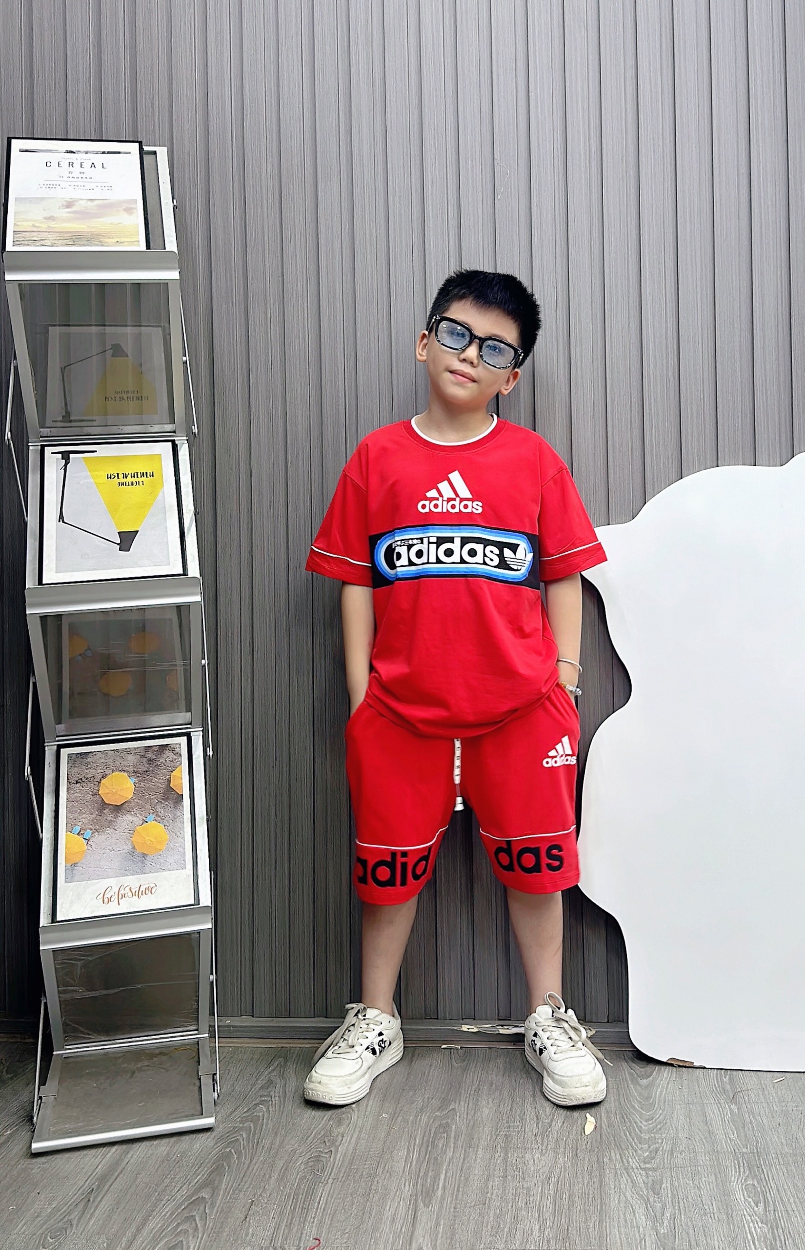 Bộ thun coton A.DI in  ngang ngực size cho bé từ 26-40kg