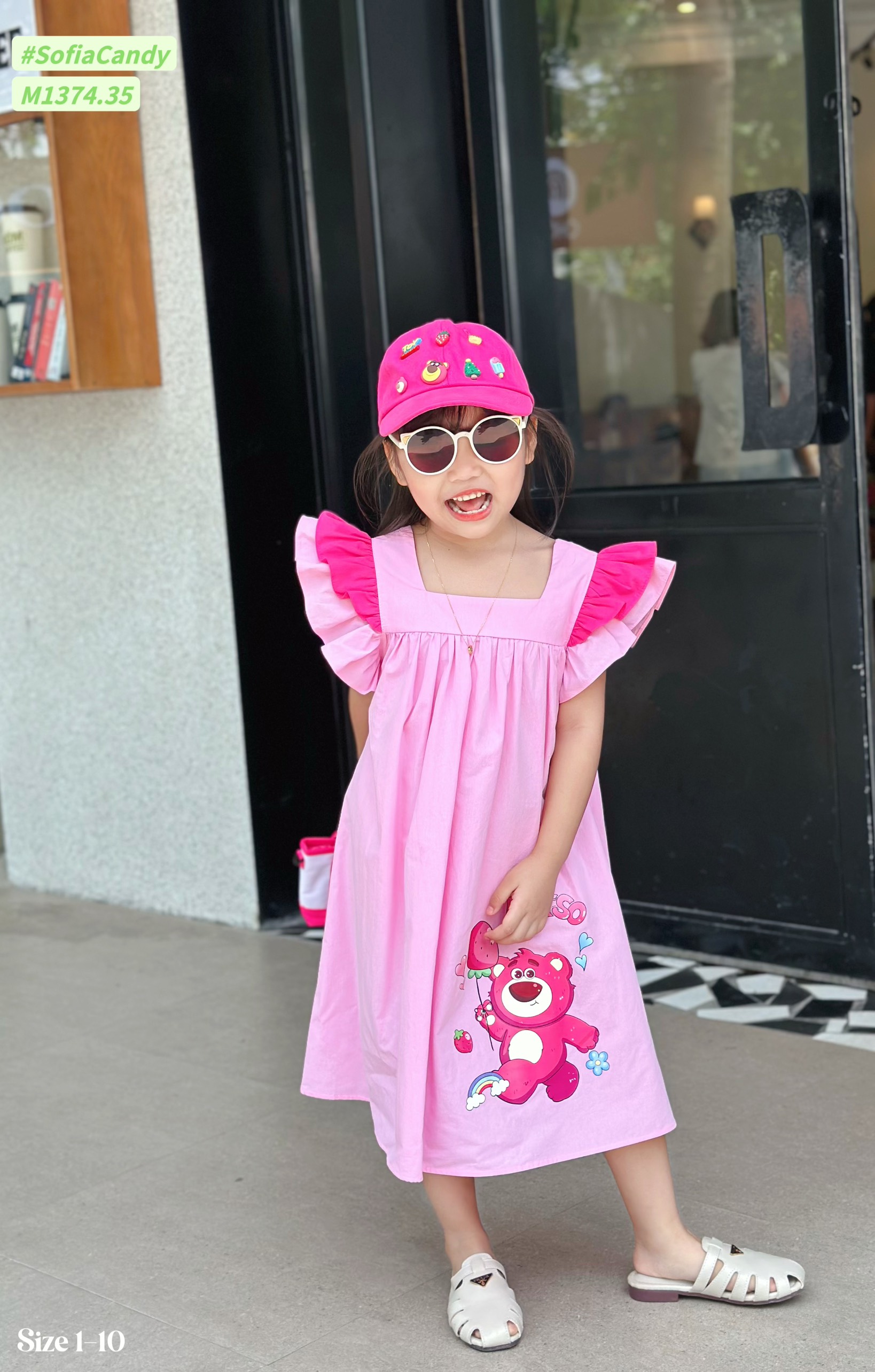 Váy kate thô cánh tiên in hình Gấu Dâu cho bé từ 8-38Kg