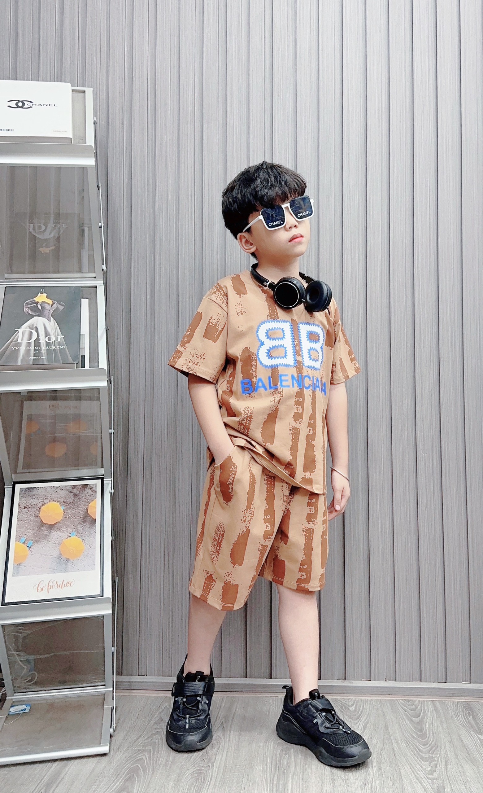Bộ bé trai cotton in hình 2 chữ B (13-26kg)
