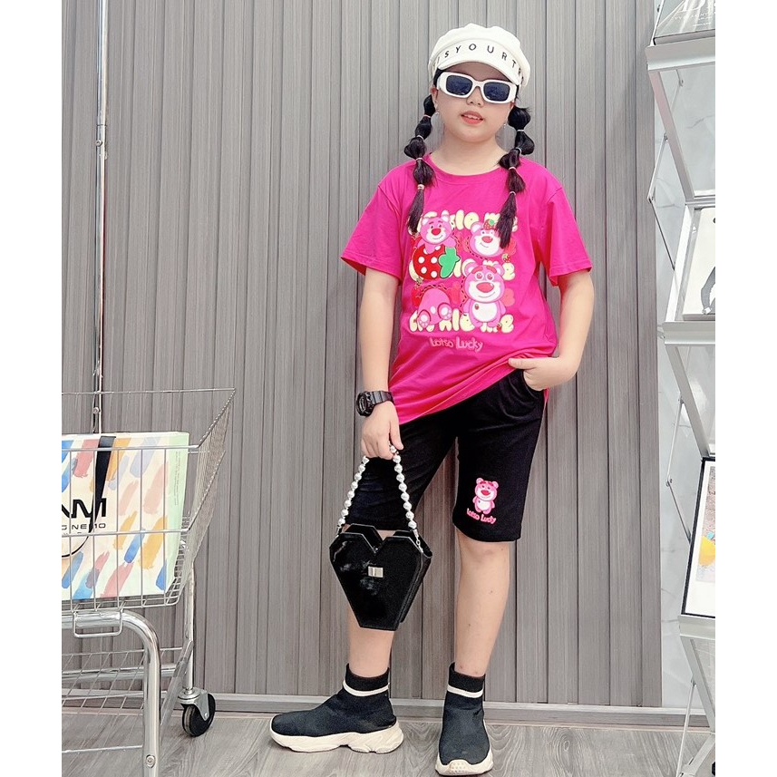 Bộ ngố bé gái cotton in hình Gấu Dâu (12-26Kg)