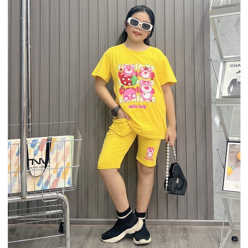 Bộ ngố bé gái cotton in hình Gấu Dâu (47-65Kg)
