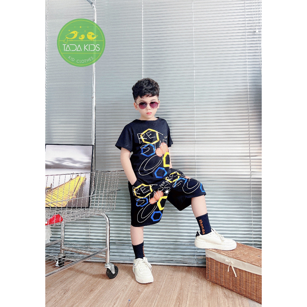 Bộ bé trai cotton in hình Lục giác và chữ Rea Start (8-53Kg)