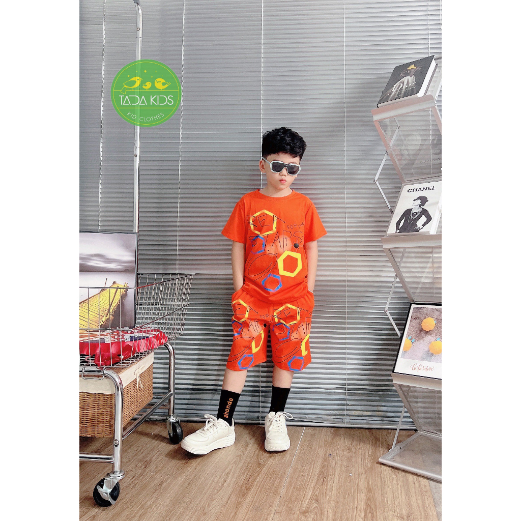 Bộ bé trai cotton in hình Lục giác và chữ Rea Start (8-53Kg)