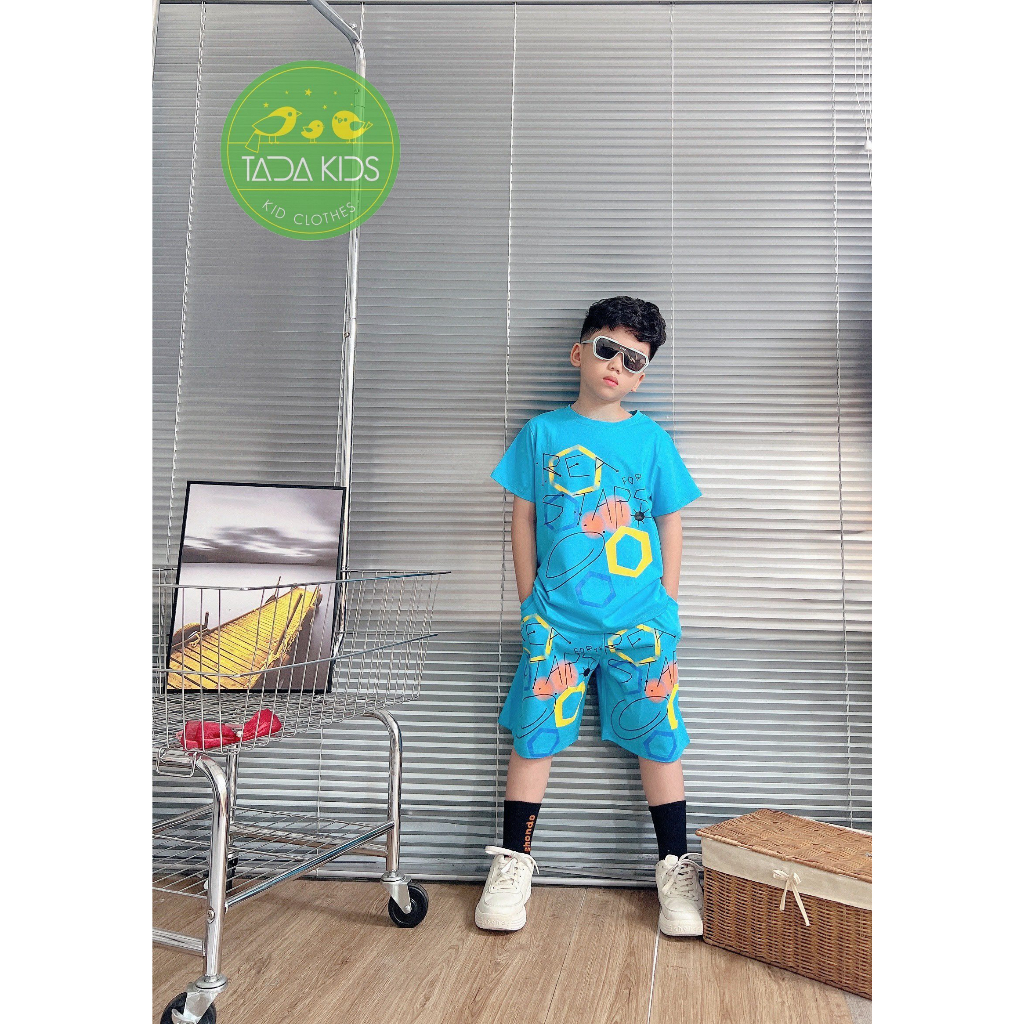 Bộ bé trai cotton in hình Lục giác và chữ Rea Start (8-53Kg)
