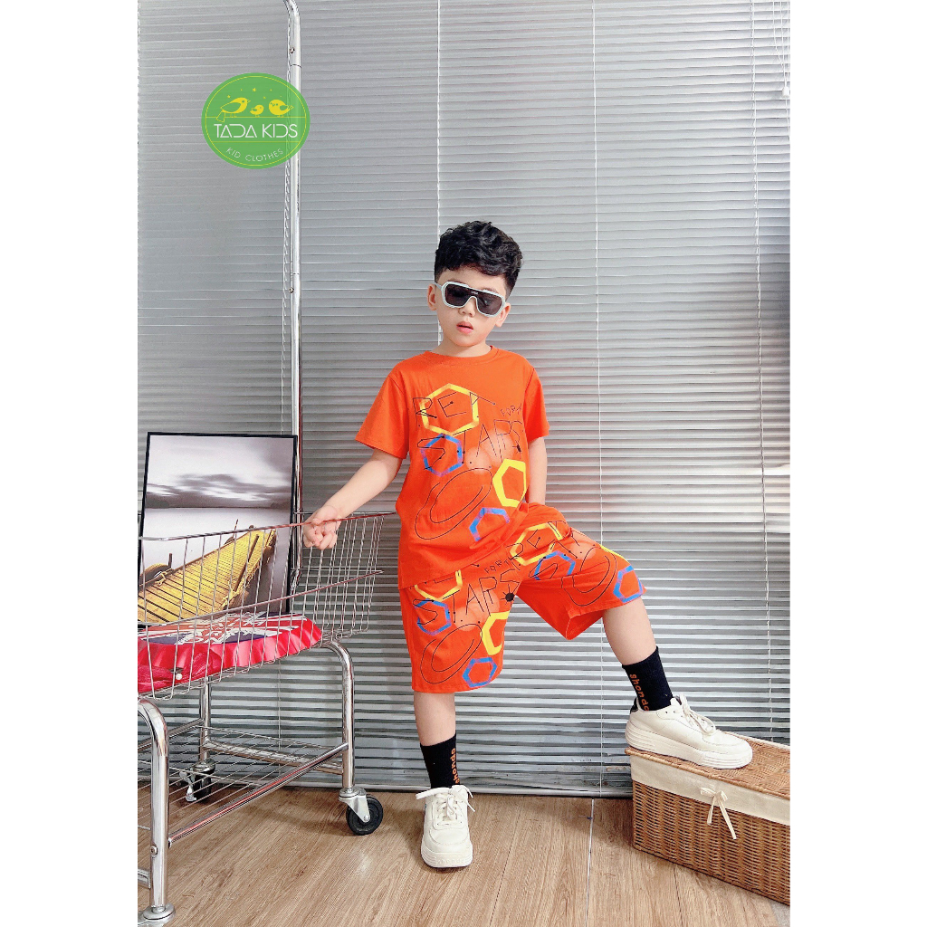 Bộ bé trai cotton in hình Lục giác và chữ Rea Start (8-53Kg)