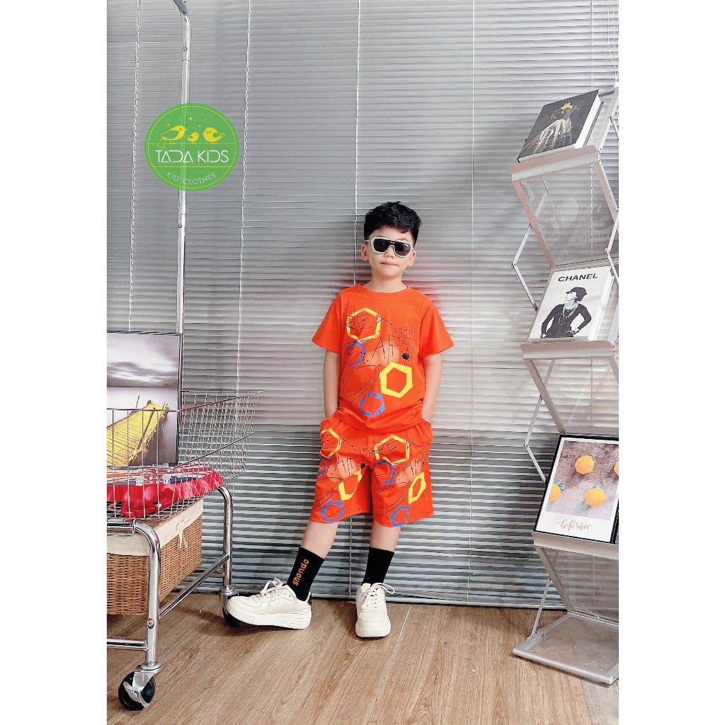Bộ bé trai cotton in hình Lục giác và chữ Rea Start (8-53Kg)