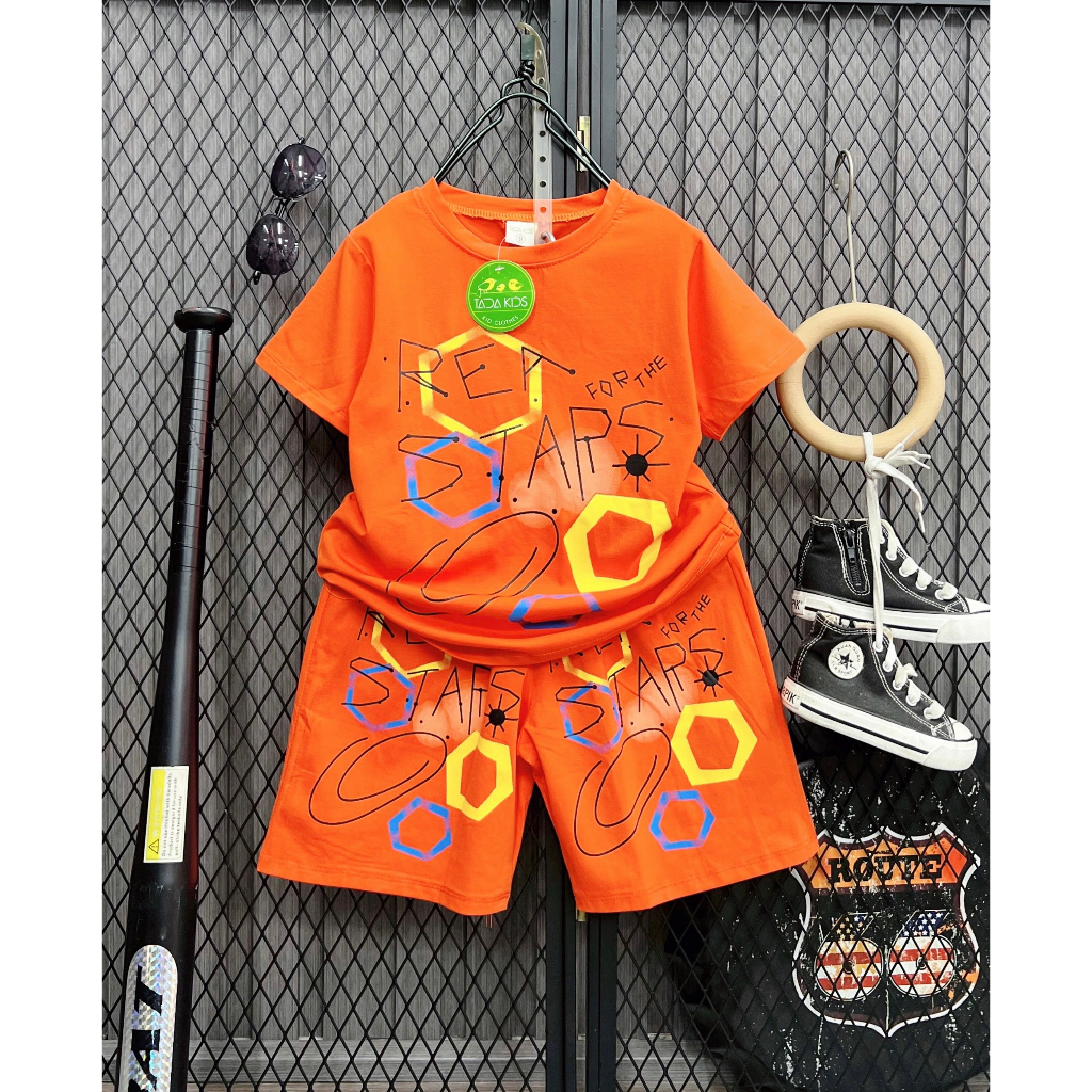 Bộ bé trai cotton in hình Lục giác và chữ Rea Start (8-53Kg)