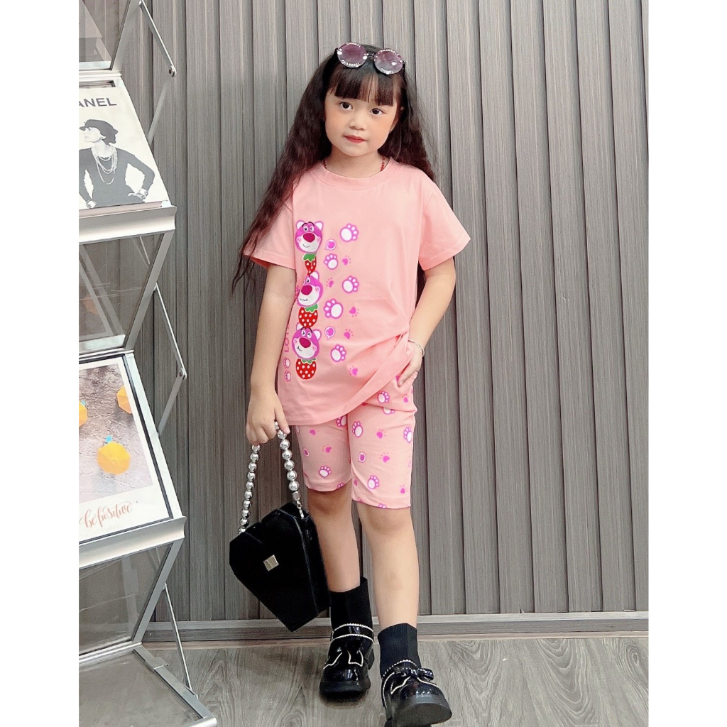 ĐỒ BỘ BÉ GÁI COTTON IN HÌNH CHÂN GẤU (12-45Kg)