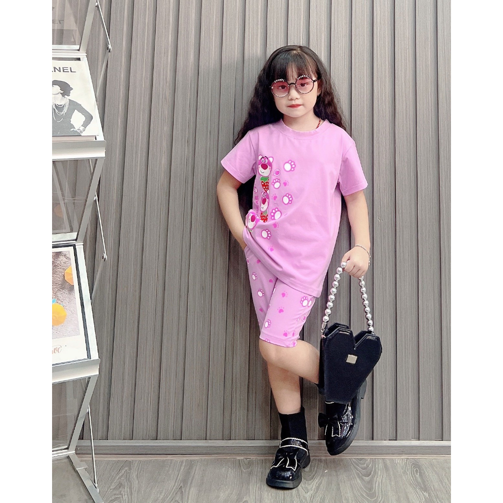 ĐỒ BỘ BÉ GÁI COTTON IN HÌNH CHÂN GẤU (12-45Kg)