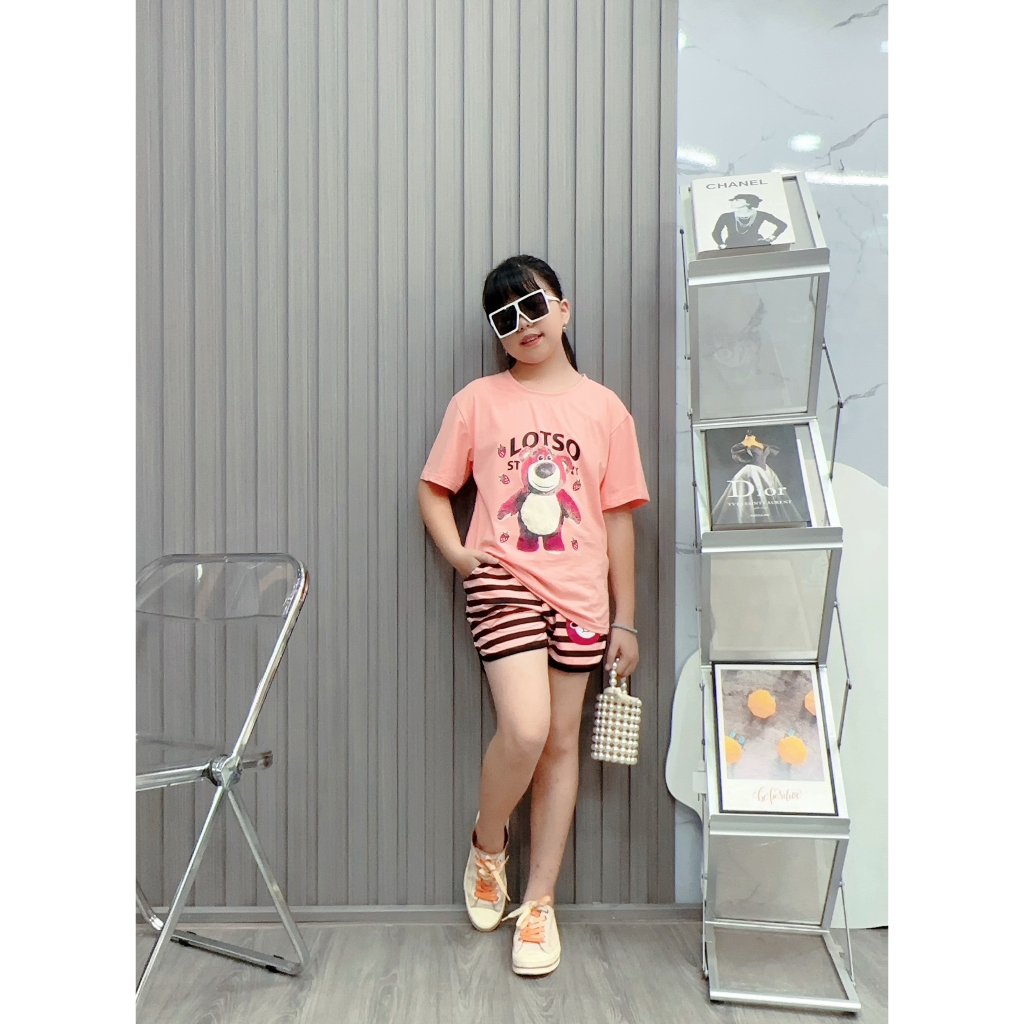 Bộ đùi bé gái cotton in Sọc gấu dâu (12- 60Kg)