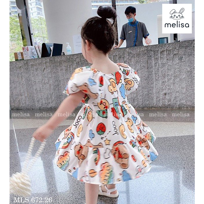 Váy tay bồng họa tiết Mickey, Vịt dễ thương cho bé 8-37Kg