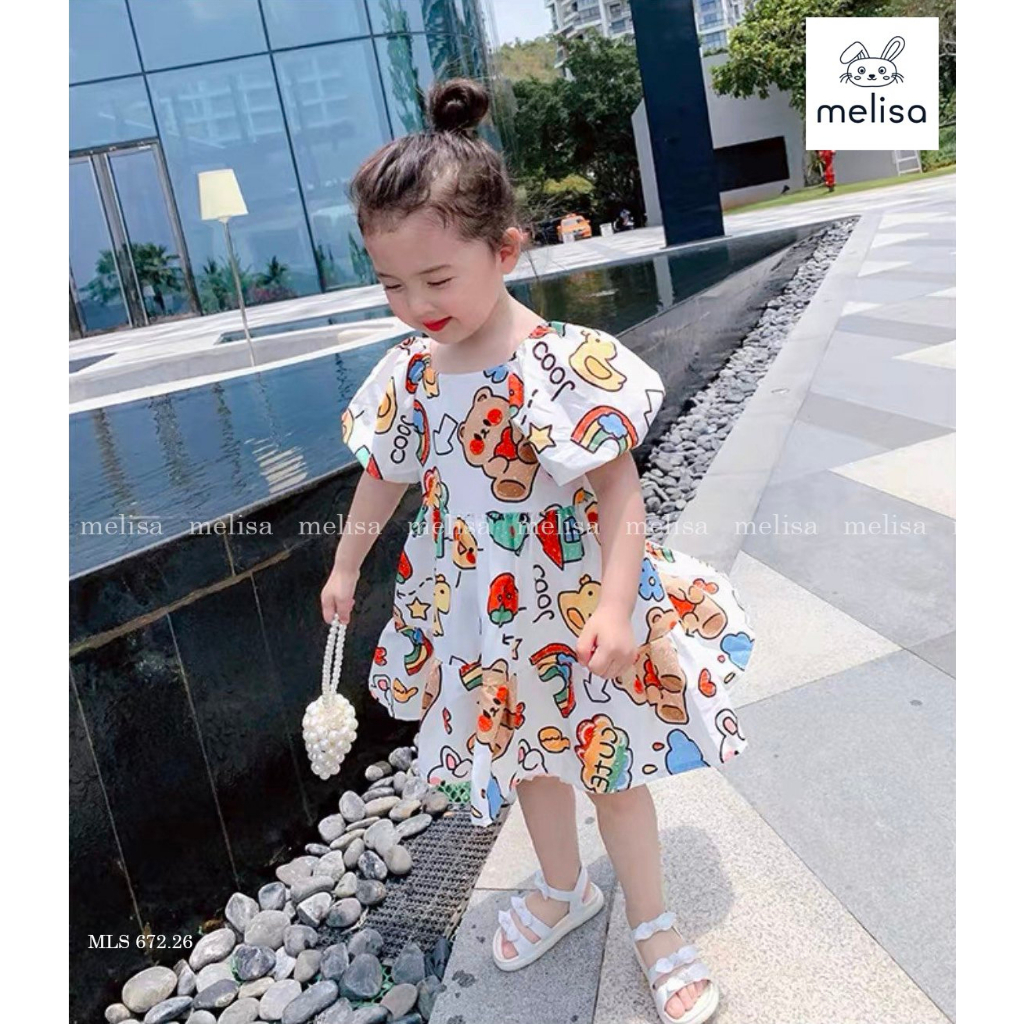 Váy tay bồng họa tiết Mickey, Vịt dễ thương cho bé 8-37Kg