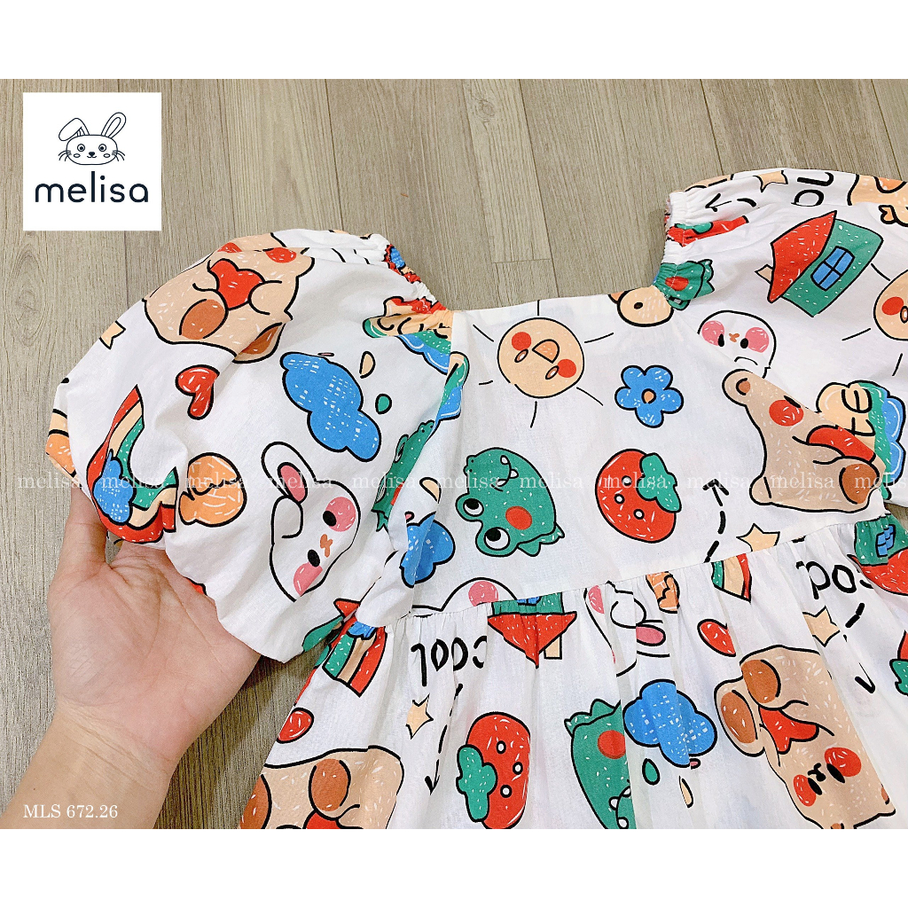 Váy tay bồng họa tiết Mickey, Vịt dễ thương cho bé 8-37Kg