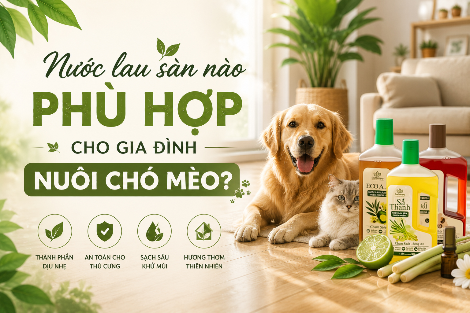 Nước lau sàn nào phù hợp cho gia đình nuôi chó mèo?