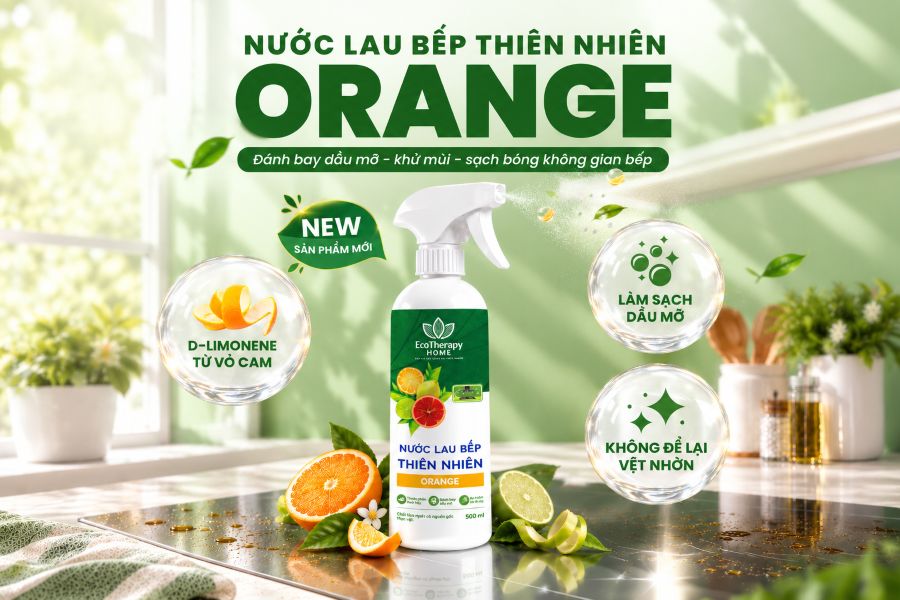 Nước Lau Bếp thiên nhiên ORANGE EcoTherapy HOME – Làm sạch dầu mỡ, hương cam tươi mát