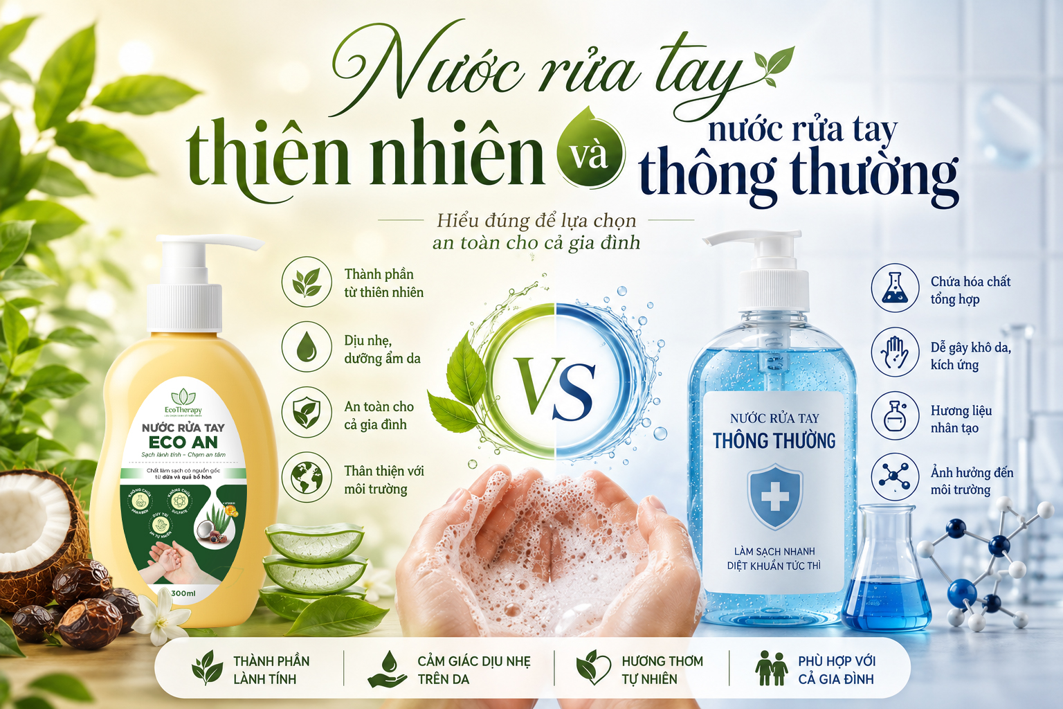 Nước rửa tay thiên nhiên và nước rửa tay thông thường: Đâu là lựa chọn an toàn?