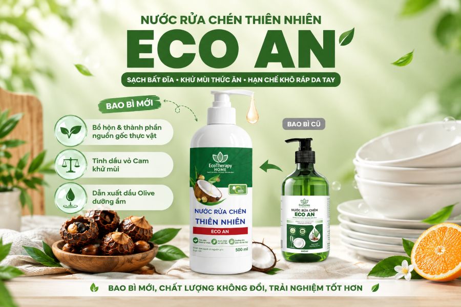 Nước rửa chén ECO AN: Từ bọt bồ hòn đến công thức làm sạch chén bát lành tính