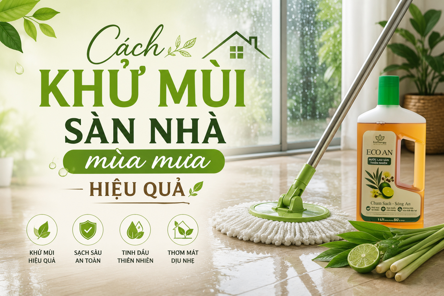 Cách khử mùi sàn nhà mùa mưa hiệu quả, giữ không gian luôn thơm mát