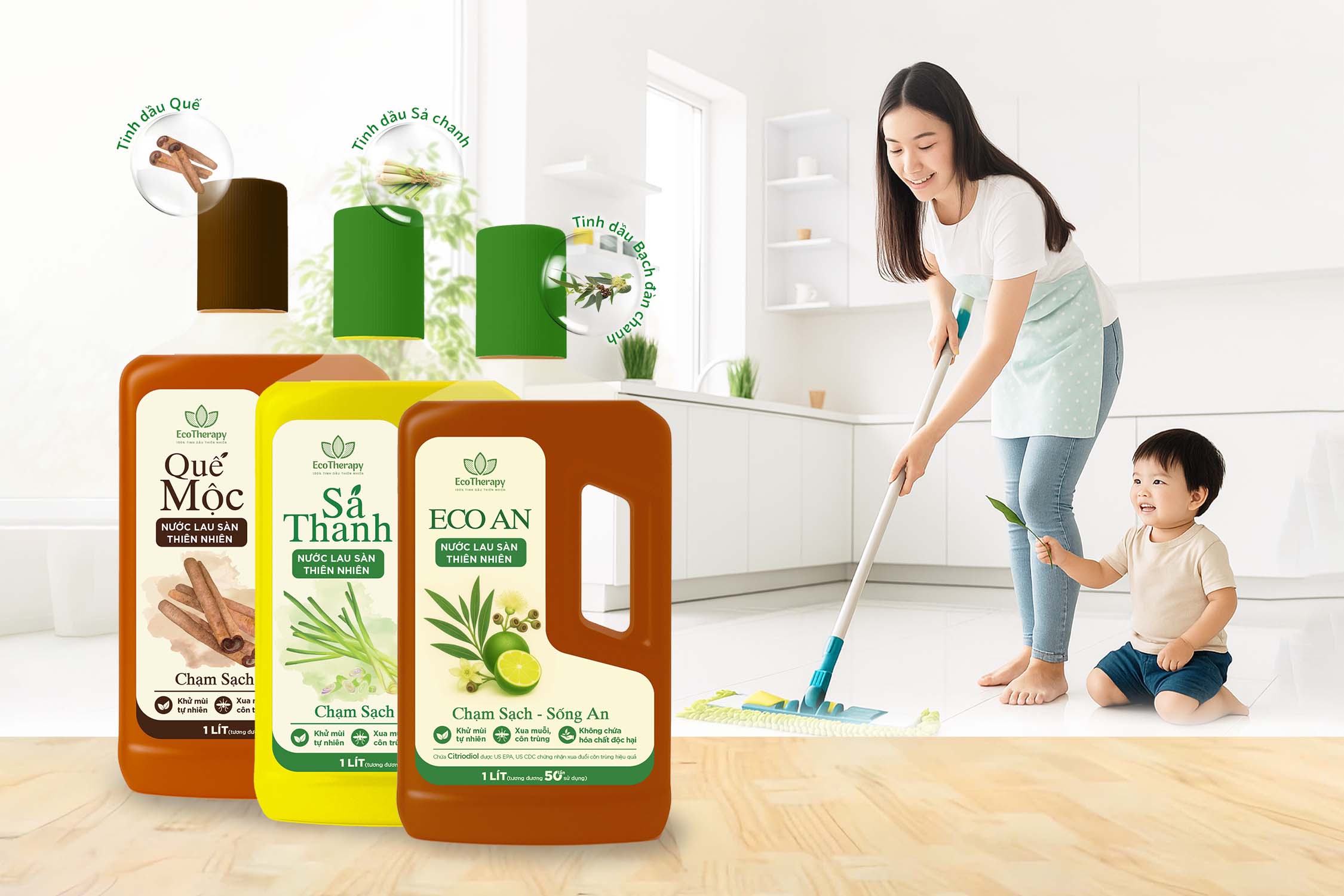 So sánh chi tiết nước lau sàn thiên nhiên và nước lau sàn công nghiệp