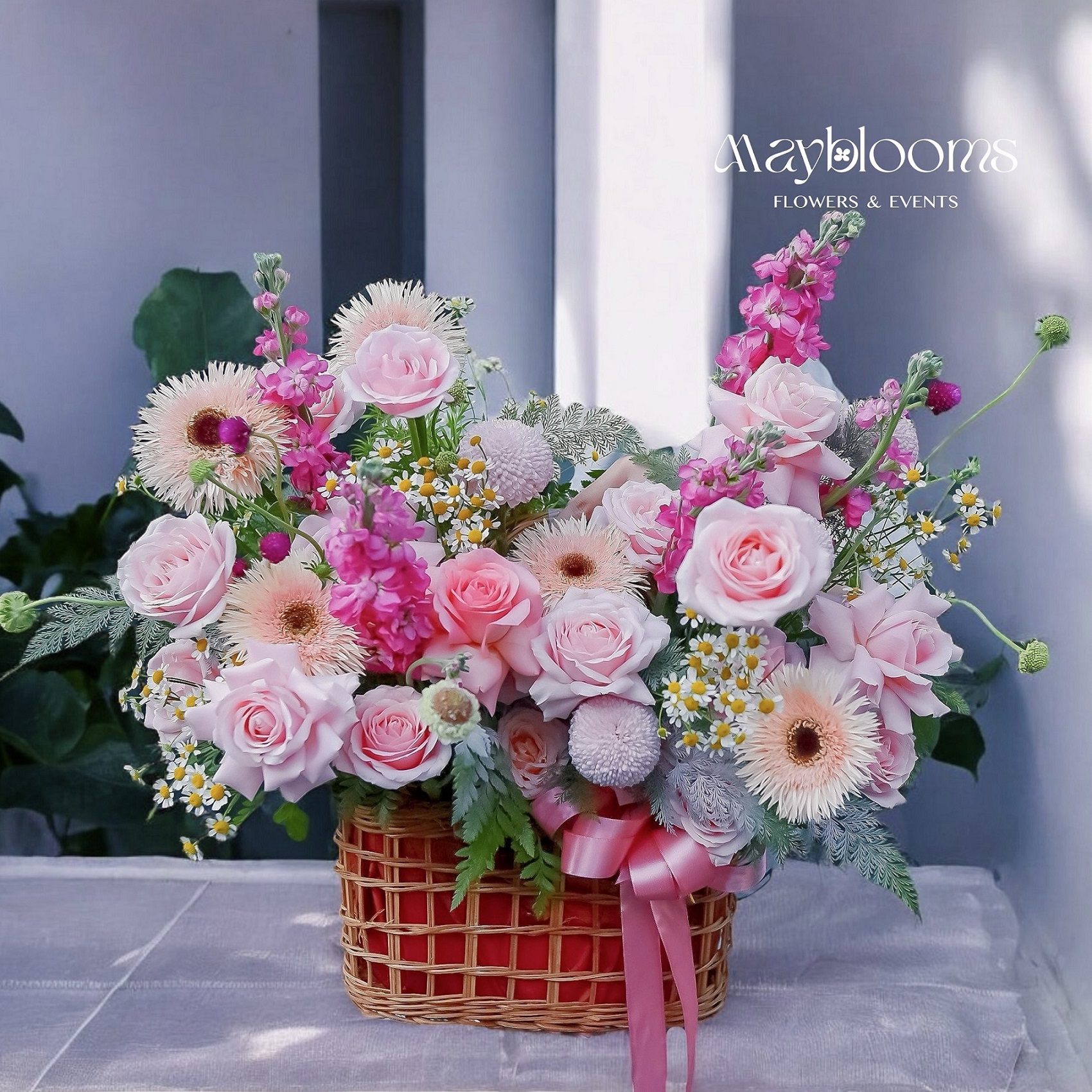 Giỏ hoa tone hồng - GHONG5