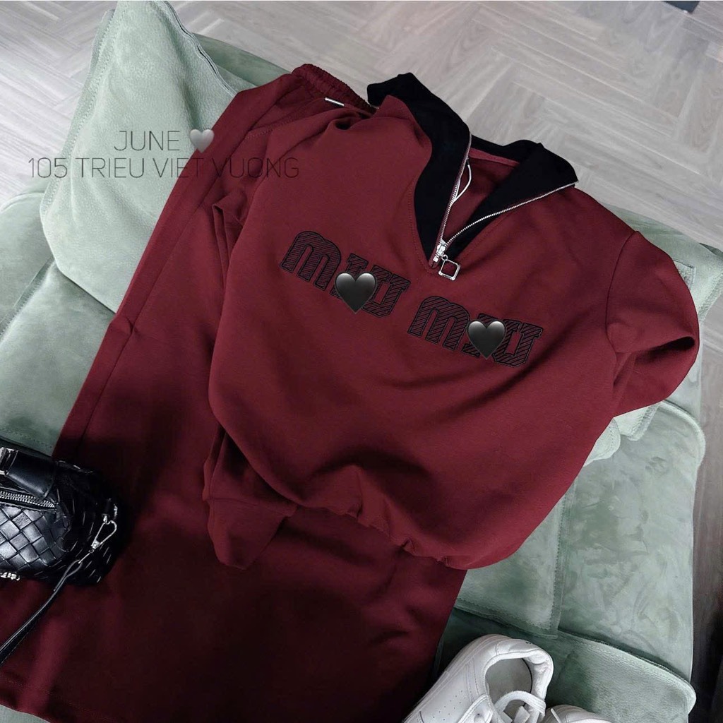 SET HAI DA MIU MIU CỔ KHOÁ MIX CHÂN VÁY DÀI NỮ THU ĐÔNG SẴN