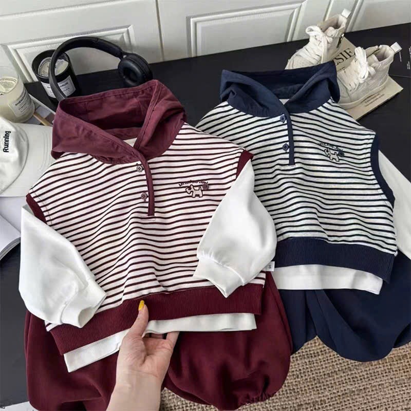 SET BỘ DÀI KẺ 3 CHI TIẾT LIỀN MŨ 2 MÀU BÉ TRAI