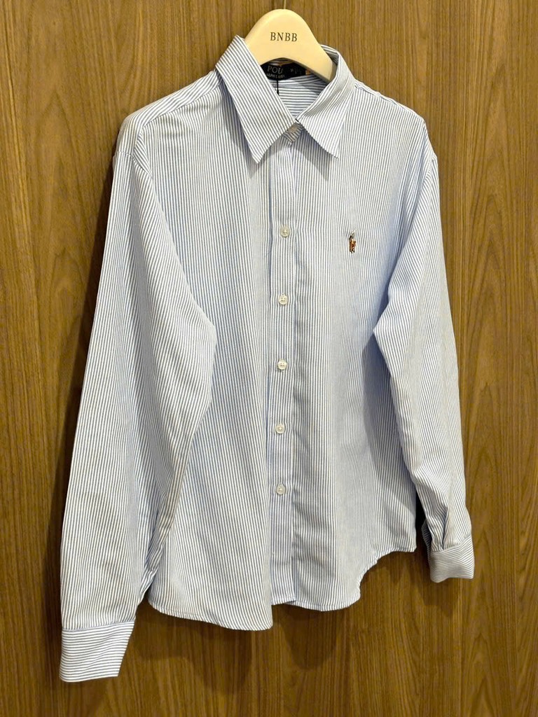 ÁO SƠ MI KẺ XANH THÊU LOGO NGỰA NỮ