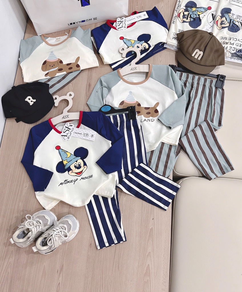 SET 2 BỘ DÀI CHÓ MK QUẦN KẺ SỌC BÉ TRAI