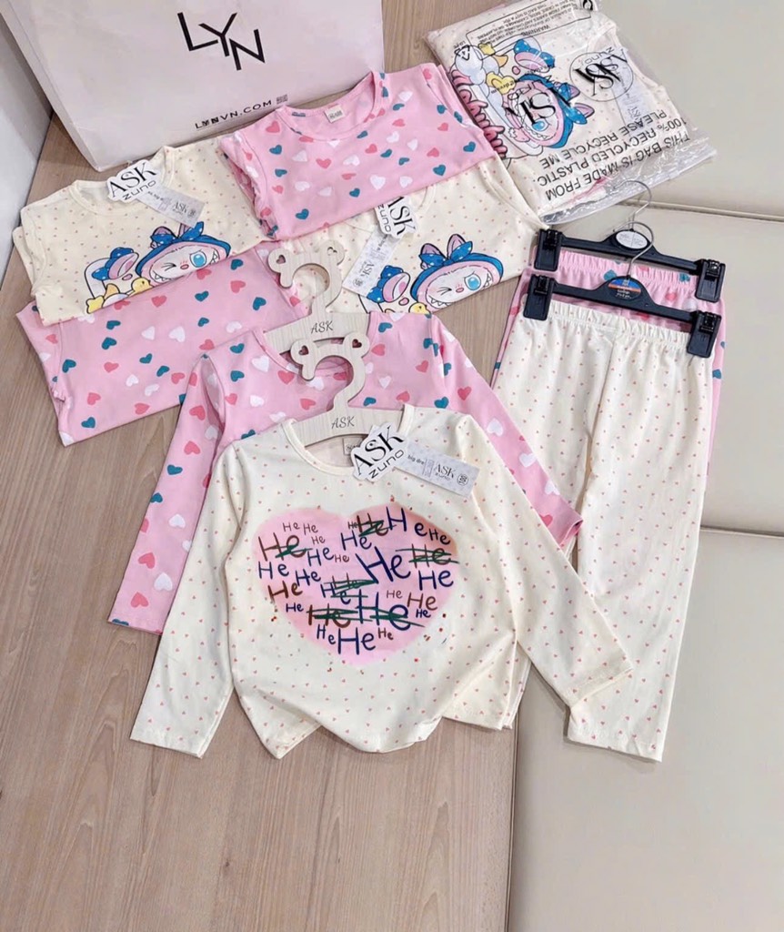 SET 2 BỘ DÀI TIM HỒNG HEHE CHUẨN HÀN BÉ GÁI