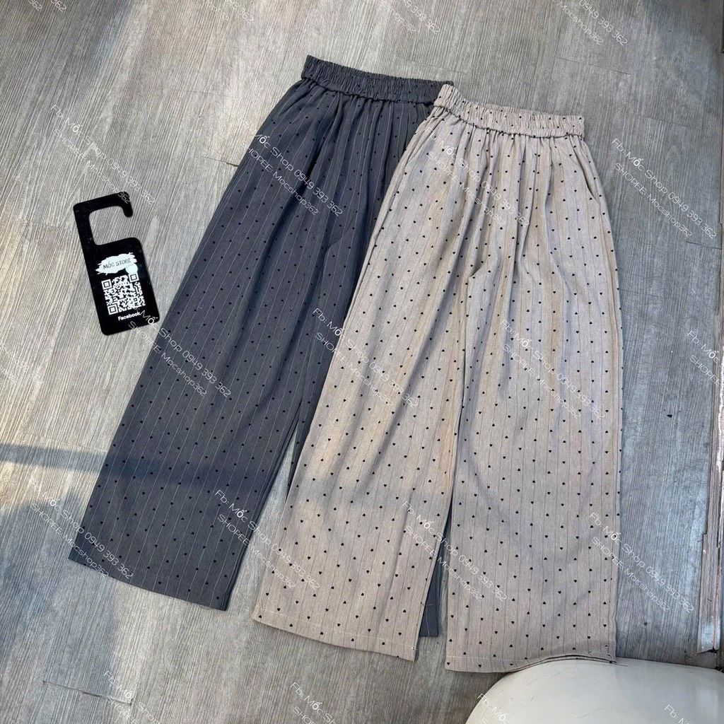 QUẦN ỐNG SUÔNG HOẠ TIẾT TRÁI TIM CẠP CHUN NỮ (SALE 75k)