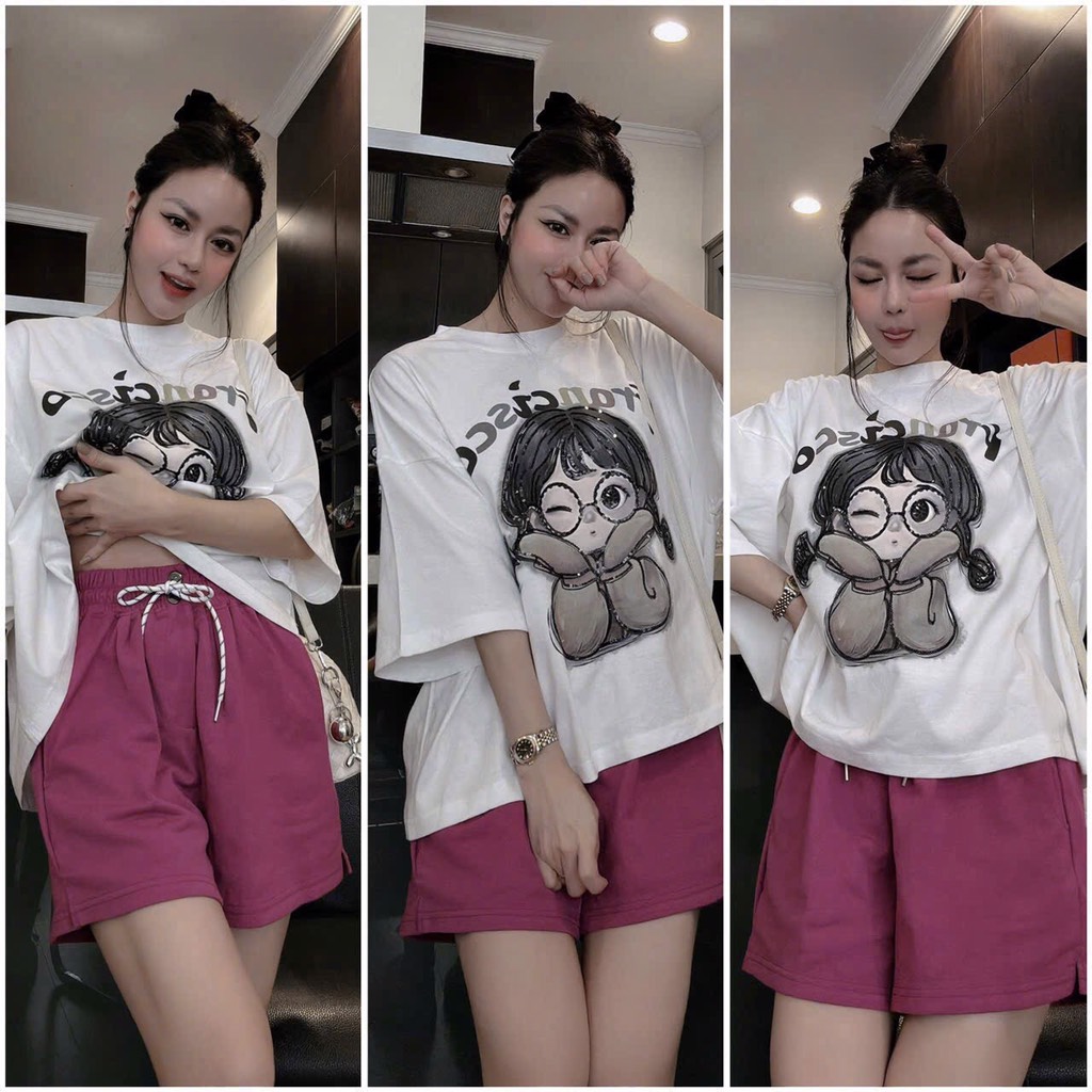 SET BỘ ÁO PHÔNG CÔ GÁI QUẦN ĐÙI HỒNG NỮ