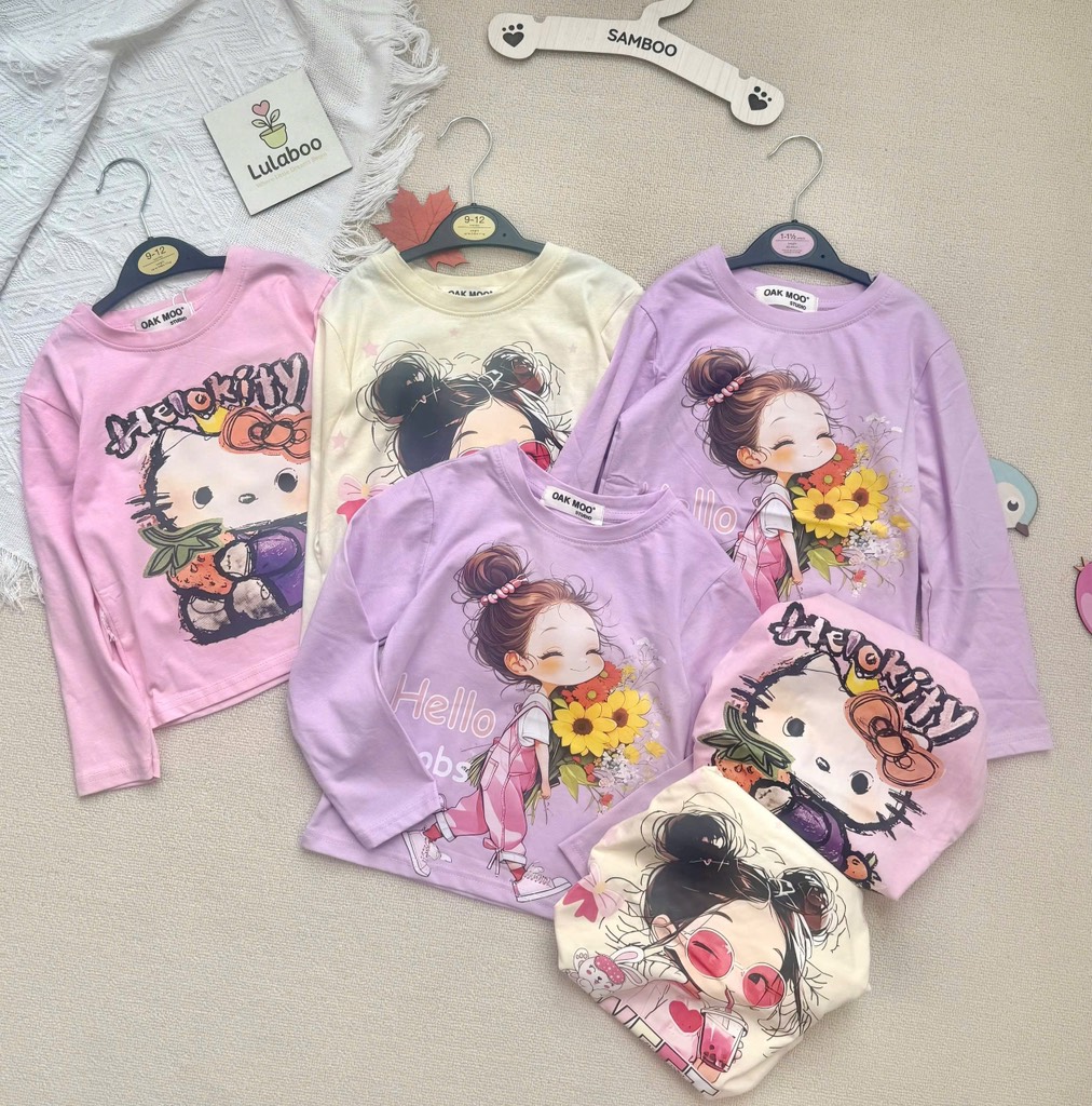 SET 3 ÁO DÀI TAY HELLO KITY TONE HỒNG TÍM BÉ GÁI