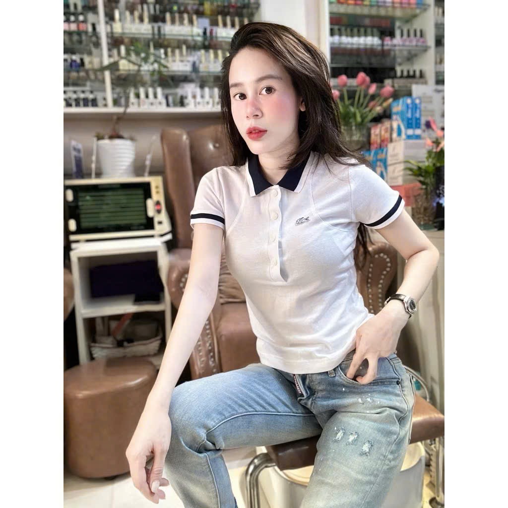 ÁO POLO COTTON CÁ SẤU CÚC BỌC NỮ SẴN (xả 49k)