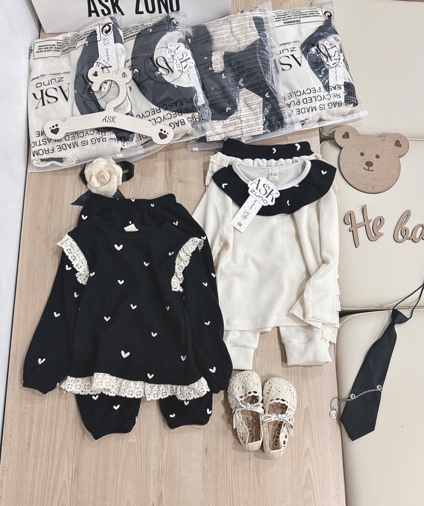 SET 2 BỘ DÀI TỔ ONG BÈO TIM BÉ GÁI SẴN (sale 85k)